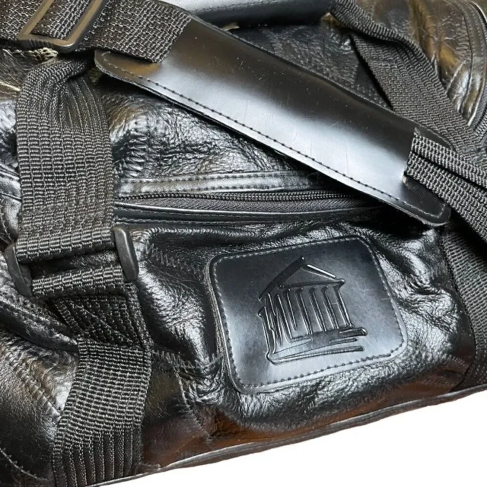 Patched Leather Weekender / Tote Bag in Black Padded Shoulder strap and‎ handle